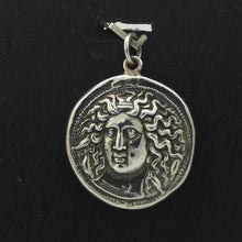 Load image into Gallery viewer, Pendant Ancient Greek Goddess Coin | 925 Sterling Silver copy | Face Arethusa Reverse Nike Goddess of victory | See more @ Crystal Heart Melbourne Australia since 1986