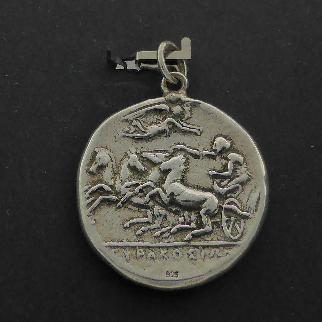 Pendant Ancient Greek Goddess Coin | 925 Sterling Silver copy | Face Arethusa Reverse Nike Goddess of victory | See more @ Crystal Heart Melbourne Australia since 1986