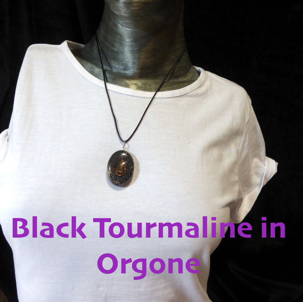 Orgone Crystal Pendant | Black Tourmaline Chips in Orgonite Oval | Shield Radiation Protect from Negative energy | Attract Prana Ch'i Qi | Includes black cotton cord | Crystal Heart Australian Alternative Megastore est. 1986