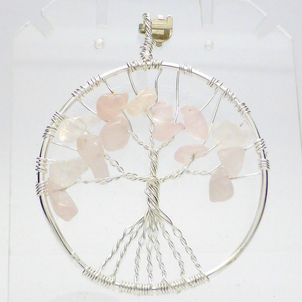 Tree Pendant with Rose Quartz gemstone chips | silver plated wire | Crystal Heart Melbourne Australia since 1986