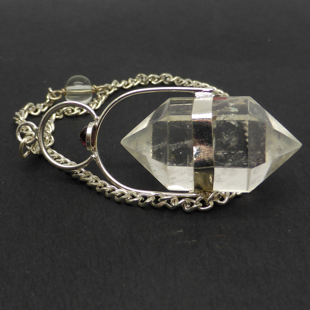 Pendulum with Clear Quartz Diamond & Garnet | Silver Plated Base Metal | Tool for Intuition | Loving and Centering | Crystal Heart Melbourne Australia since 1986
