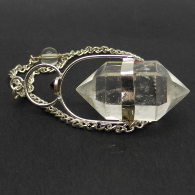 Pendulum with Clear Quartz Diamond & Garnet | Silver Plated Base Metal | Tool for Intuition | Loving and Centering | Crystal Heart Melbourne Australia since 1986