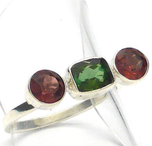 Load image into Gallery viewer, Delicate Ring, Red &amp; Green Faceted Tourmaline Gemstones | 925 Sterling Silver | US Size 8 | Crystal Heart Melbourne Australia since 1986
