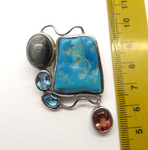 Load image into Gallery viewer, Pendant Arizona Turquoise with Cats Eye, Topaz, Pink Tourmaline | 925 Sterling Silver | White Gold Plate |Crystal Heart Melbourne since 1986