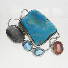 Load image into Gallery viewer, Pendant Arizona Turquoise with Cats Eye, Topaz, Pink Tourmaline | 925 Sterling Silver | White Gold Plate |Crystal Heart Melbourne since 1986