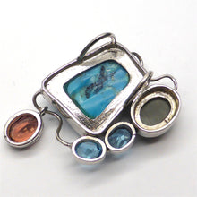 Load image into Gallery viewer, Pendant Arizona Turquoise with Cats Eye, Topaz, Pink Tourmaline | 925 Sterling Silver | White Gold Plate |Crystal Heart Melbourne since 1986