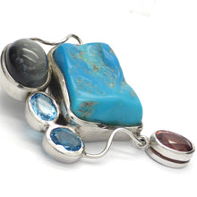 Load image into Gallery viewer, Pendant Arizona Turquoise with Cats Eye, Topaz, Pink Tourmaline | 925 Sterling Silver | White Gold Plate |Crystal Heart Melbourne since 1986