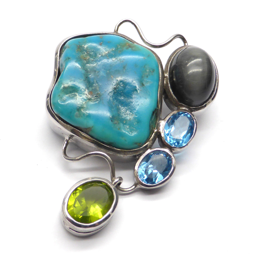 Turquoise Pendant with Cats Eye, Topaz, Rubellite