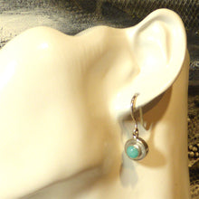 Load image into Gallery viewer, Amazonite &amp; Mother of Pearl Cabochon Earring | Genuine Mother of Pearl Border | 925 Sterling Silver | Virgo Stone | Blue Green Feldspar | Crystal Heart Melbourne Australia since 1986