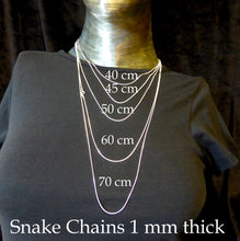 Load image into Gallery viewer, Snake Chains 1 mm | 925 Sterling Silver| lengths 40 cm | 45 cm | 50 cm | 55 cm | 60cm | 65 cm | 70 cm | Crystal Heart Melbourne Australia since 1986