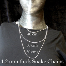 Load image into Gallery viewer, Snake Chains 1.2 mm | 925 Sterling Silver| lengths 40 cm | 45 cm | 50 cm | 55 cm | 60cm | 65 cm | 70 cm | Crystal Heart Melbourne Australia since 1986