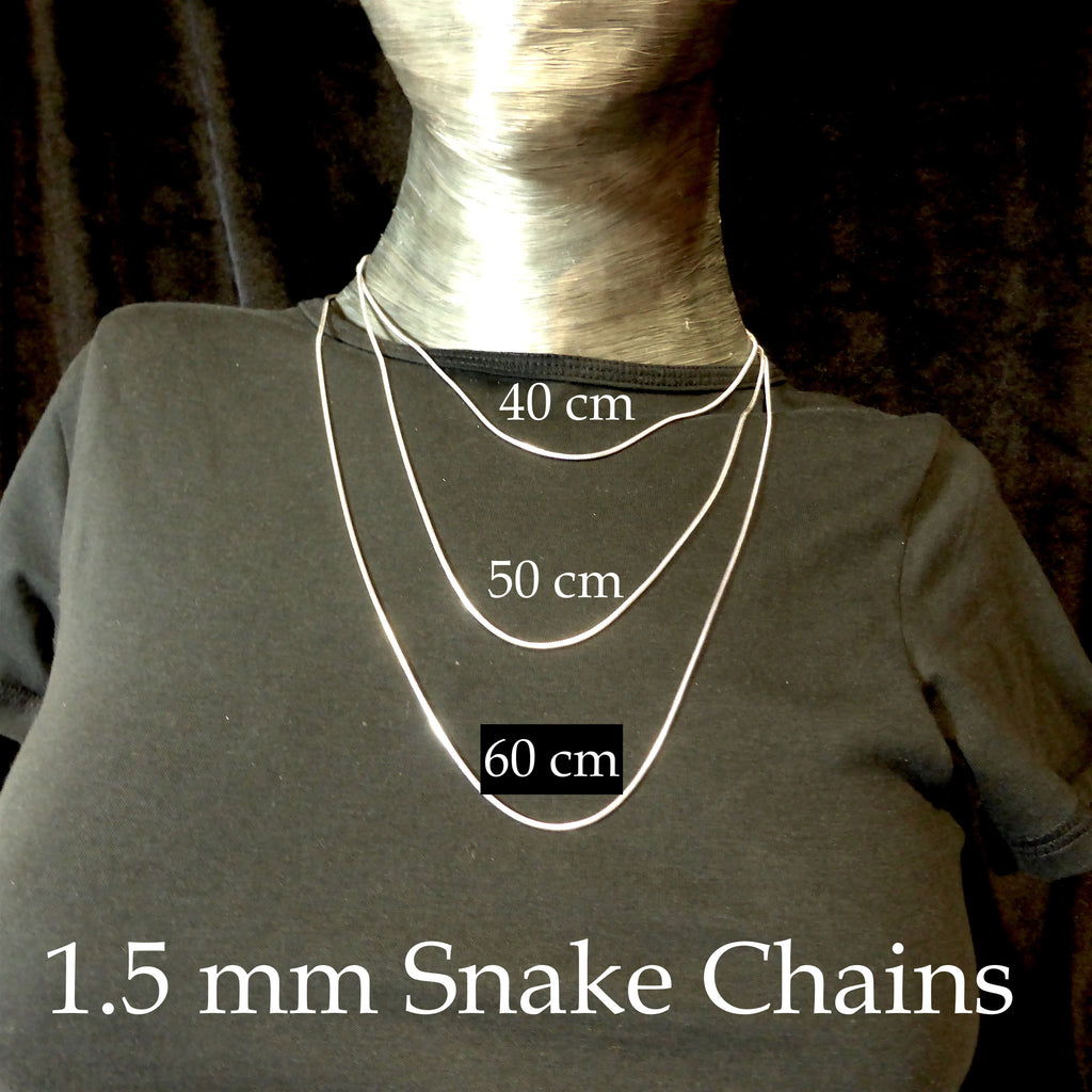 Snake Chains 1.5 mm | 925 Sterling Silver| lengths 40 cm | 45 cm | 50 cm | 55 cm | 60cm | Crystal Heart Melbourne Australia since 1986