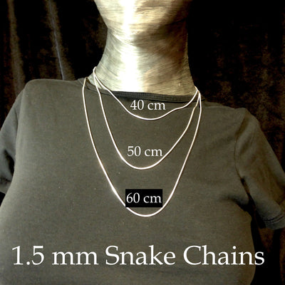 Snake Chains 1.5 mm | 925 Sterling Silver| lengths 40 cm | 45 cm | 50 cm | 55 cm | 60cm | Crystal Heart Melbourne Australia since 1986