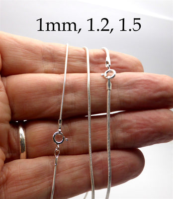 Snake Chains 1.5 mm | 925 Sterling Silver| lengths 40 cm | 45 cm | 50 cm | 55 cm | 60cm | Crystal Heart Melbourne Australia since 1986