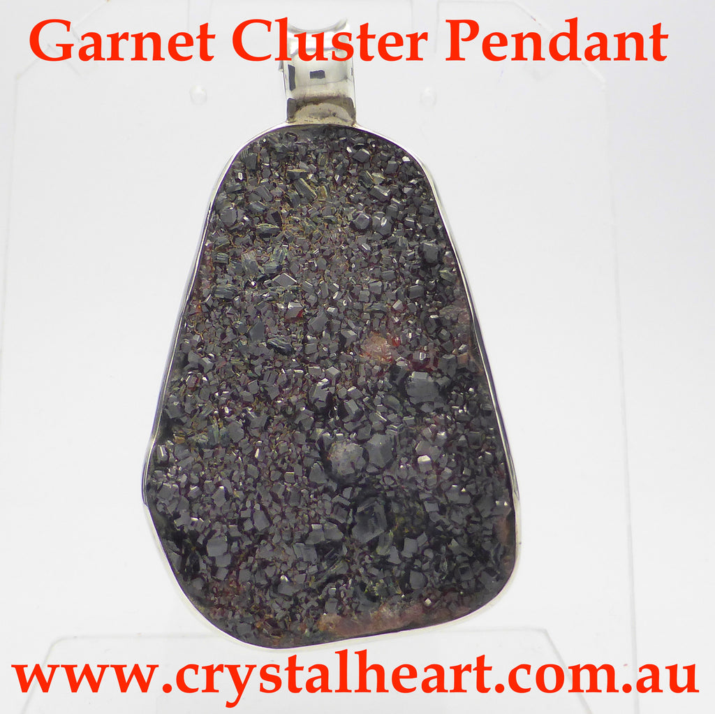 Natural Garnet Druse Pendant with Tree of Life  | 925 Sterling Silver | Rare Garnet Cluster | Reversible | Crystal Heart Melbourne Australia since 1986