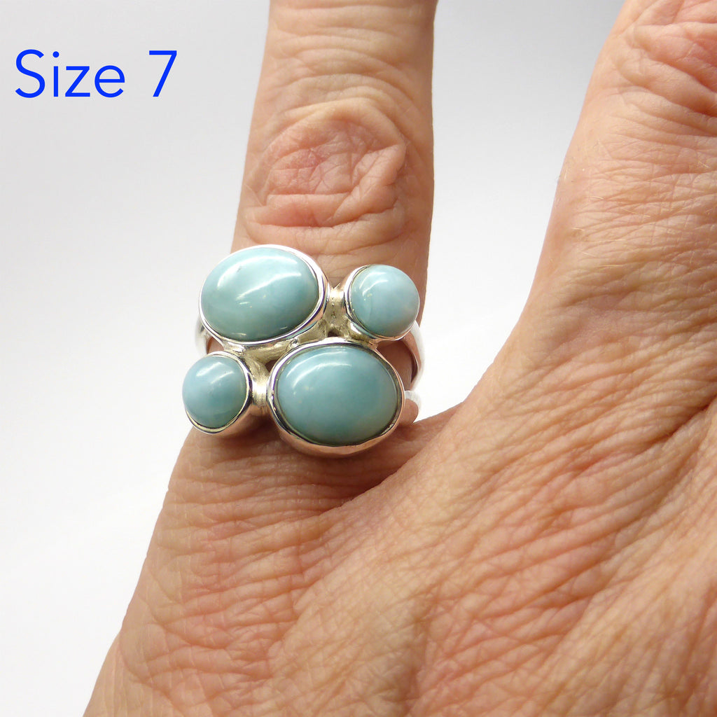 Larimar Ring with 4 small Cabochons | 925 Sterling Silver | Dominican Republic Caribbean | Leo Stone | Pectolite | Crystal Heart Melbourne Australia since 1986