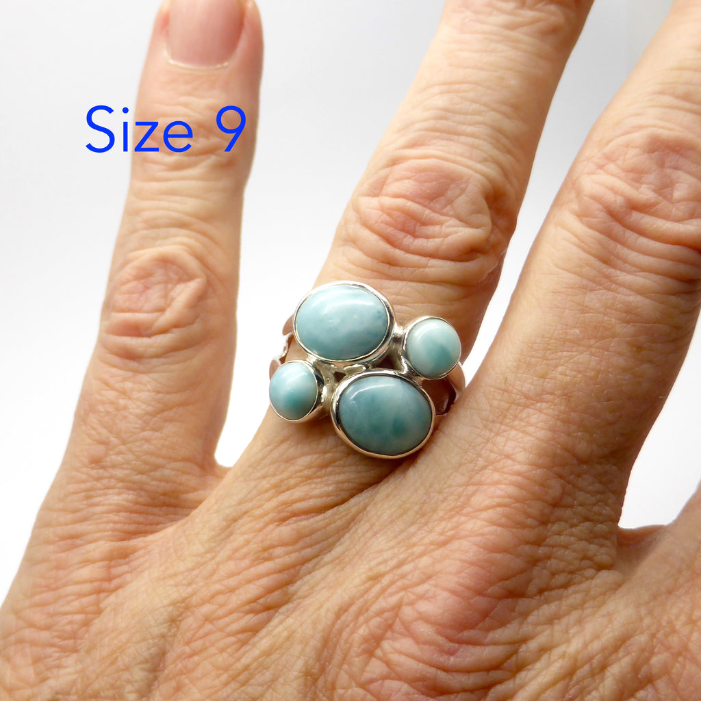 Larimar Ring with 4 small Cabochons | 925 Sterling Silver | Dominican Republic Caribbean | Leo Stone | Pectolite | Crystal Heart Melbourne Australia since 1986