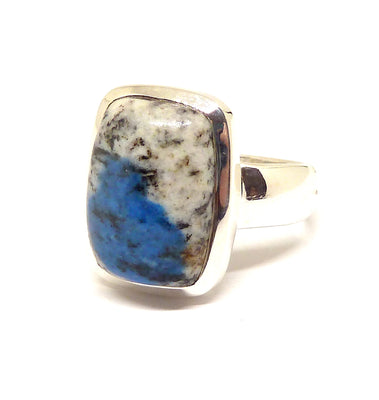 K2 = Azurite flowers in white Granite | Ring US size 7 | 925 Sterling Silver | Oblong Cab | Spiritual insight grounded relaxed | Crystal Heart Melbourne  1986
