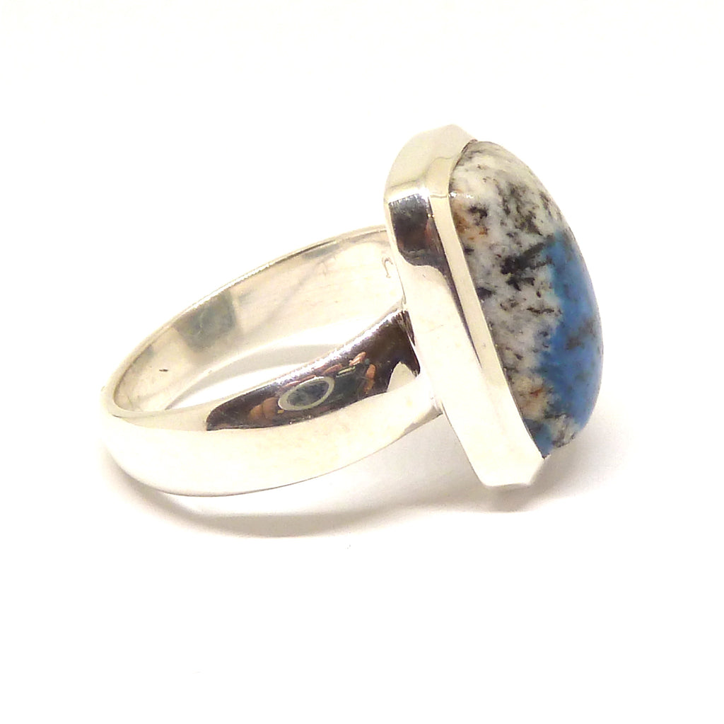 K2 = Azurite flowers in white Granite | Ring US size 7 | 925 Sterling Silver | Oblong Cab | Spiritual insight grounded relaxed | Crystal Heart Melbourne  1986