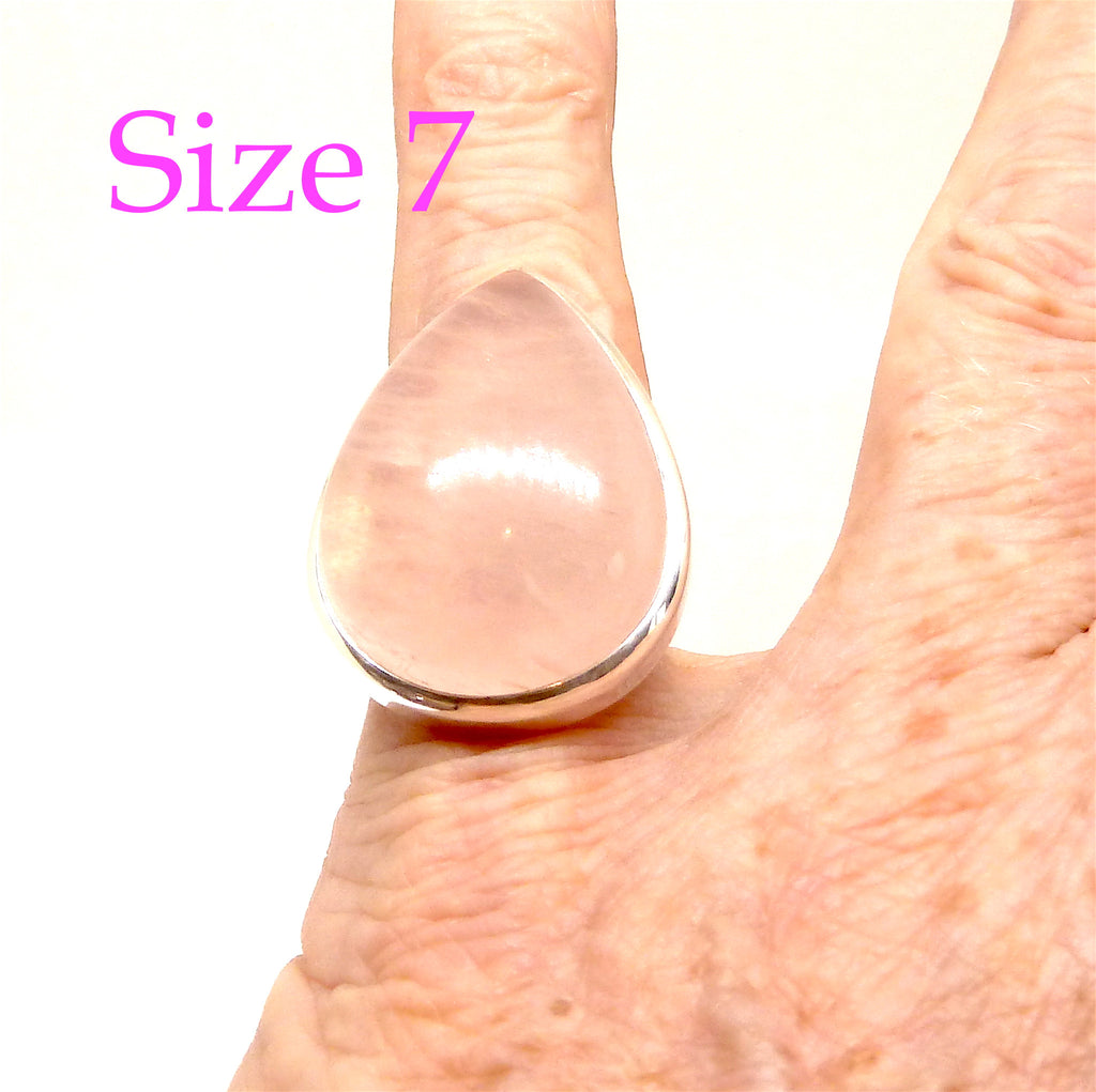 Rose Quartz Ring Large Teadrop Cabochon | 925 Sterling silver | US Size 7 | Star Stone Taurus Libra | Crystal Heart Melbourne since 1986