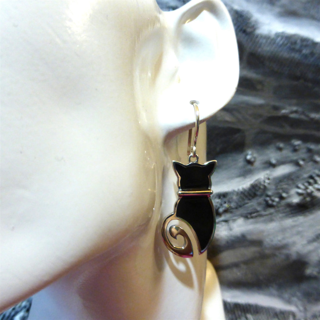 Earring Black Onyx Cat | 925 Sterling Silver | Authentic Stones | Crystal Heart Melbourne Australia since 1986
