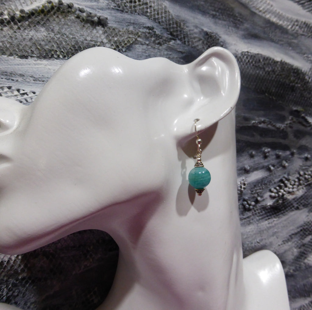 Amazonite Earrings | 10 mm bead | 925 Sterling Silver Findings | Virgo Stone | Beautiful Blue Green Feldspar | Soothing Calming Energy | Genuine gems from Crystal Heart Melbourne Australia since 1986