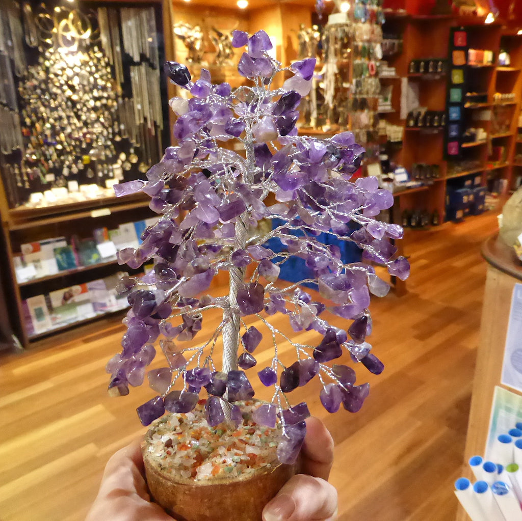 Approx 300 Amethyst chips individually drilled and attached with silver wire | Adjustable Foliage | Bonsai Tree of Life | Crystal Heart Melbourne Australia since 1986