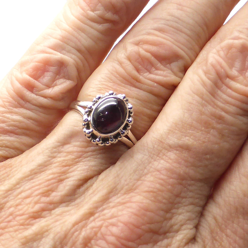 Garnet Ring | Oval Cabochon | Detailed 925 Sterling Silver | Smaller ring | Size 5,6,7,8,9,10 | Crystal Heart Melbourne Australia since 1986