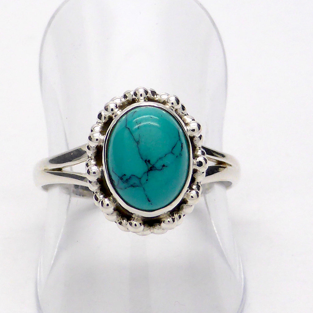 Turquoise Ring ( reconstituted |  | Oval Cabochon | Detailed 925 Sterling Silver | Smaller Style | Size 5,6,7,8,9,10 | Crystal Heart Melbourne Australia since 1986