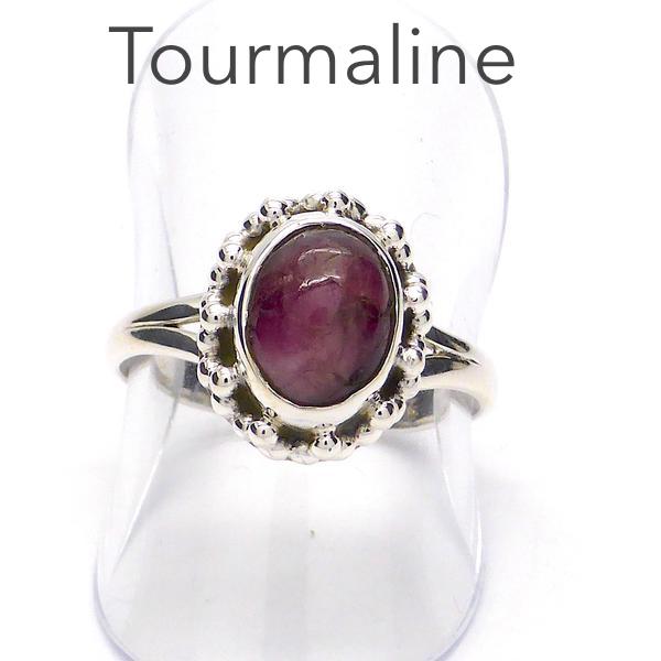 Tourmaline Ring, Pink Cabochon Oval, 925 Silver KS