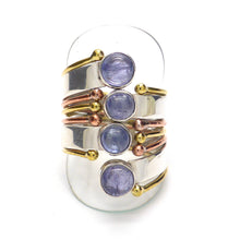 Load image into Gallery viewer, Ring with genuine Tanzanite Cabochons | Wrap around Designer style | 925 Sterling Silver with gold accents | Size 10| Crystal Heart Melbourne Australia since 1986