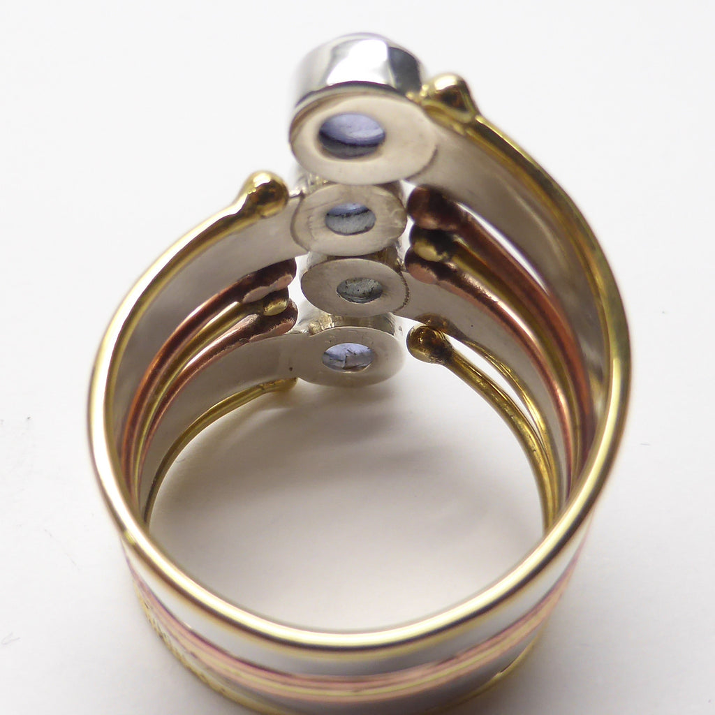 Ring with genuine Tanzanite Cabochons | Wrap around Designer style | 925 Sterling Silver with gold accents | Size 10| Crystal Heart Melbourne Australia since 1986