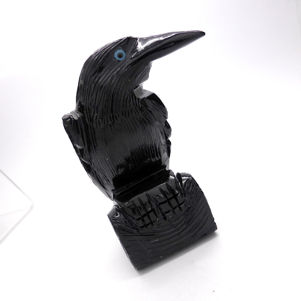 Black Onyx Raven | Carved Statue | Lovely Detail | Blue Eyes | Poe Inspiration | Fearless Magical Guide | Crystal Heart Melbourne Australia since 1986