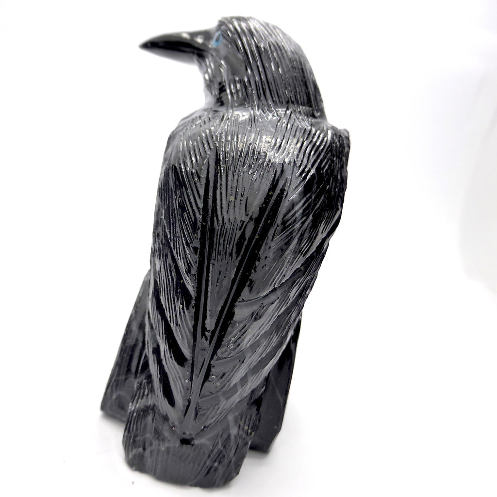Black Onyx Raven | Carved Statue | Lovely Detail | Blue Eyes | Poe Inspiration | Fearless Magical Guide | Crystal Heart Melbourne Australia since 1986