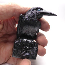 Load image into Gallery viewer, Black Onyx Raven | Carved Statue | Lovely Detail | Blue Eyes | Poe Inspiration | Fearless Magical Guide | Crystal Heart Melbourne Australia since 1986