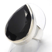 Load image into Gallery viewer, Genuine Black Onyx Faceted Teardrop Ring | Checkerboard Cut | 925 Sterling Silver | US Size 7 &amp; 8 | Wisdom Protection Empowerment | Crystal Heart Melbourne Australia 1986