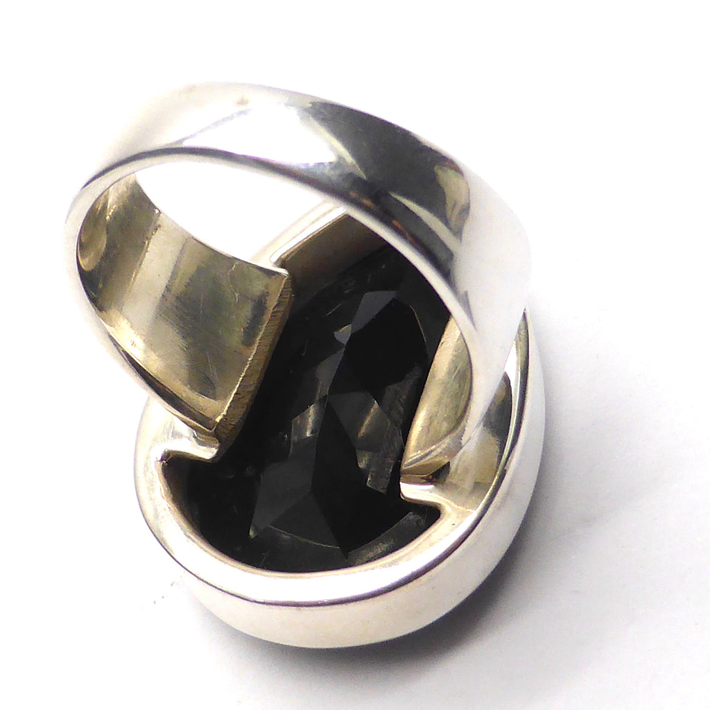 Genuine Black Onyx Faceted Teardrop Ring | Checkerboard Cut | 925 Sterling Silver | US Size 7 & 8 | Wisdom Protection Empowerment | Crystal Heart Melbourne Australia 1986