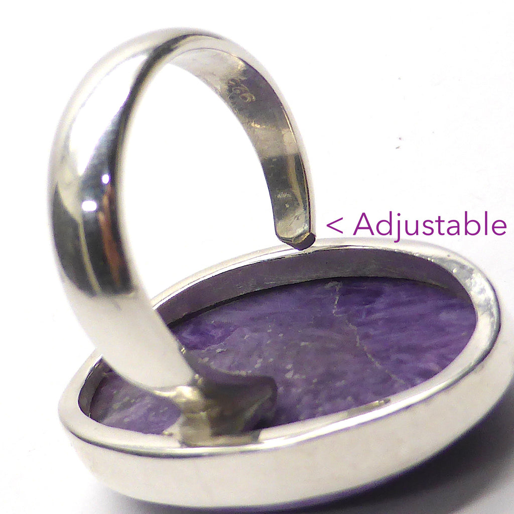 Charoite Ring Oval Cabochon | 925 Sterling silver | Adjustable Size 7,8,9 | Awaken Spiritual Powers | Courage on the Path | Australian Supplier since 1986
