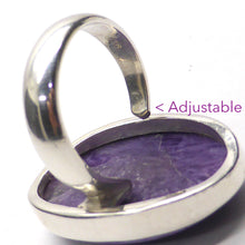 Load image into Gallery viewer, Charoite Ring Oval Cabochon | 925 Sterling silver | Adjustable Size 7,8,9 | Awaken Spiritual Powers | Courage on the Path | Australian Supplier since 1986