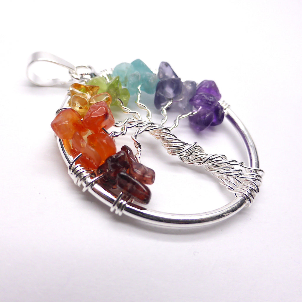 Tree Chakra Pendant | silver plated wire | Rainbow Gemstones | Garnet Carnelian Citrine Peridot Blue Topaz Iolite Amethyst | Crystal Heart Melbourne Australia since 1986