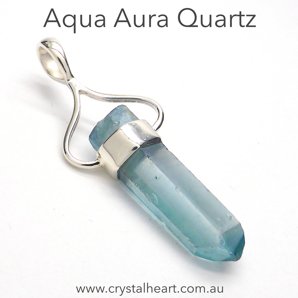 Aqua Aura Pendant | Raw Uncut Quartz Crystal | 925 Sterling Silver | Clear Quartz & Gold | Alchemical Marriage Male & Female | Spiritual Uplift | Creative Expression | Crystal Heart Melbourne Australia since 1986