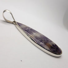 Load image into Gallery viewer, Pendant, Teardrop Cabochon of Chevron Amethyst  | Simple 925 Sterling Silver Setting | White Light Visualisation | Crystal Heart Melbourne 1986