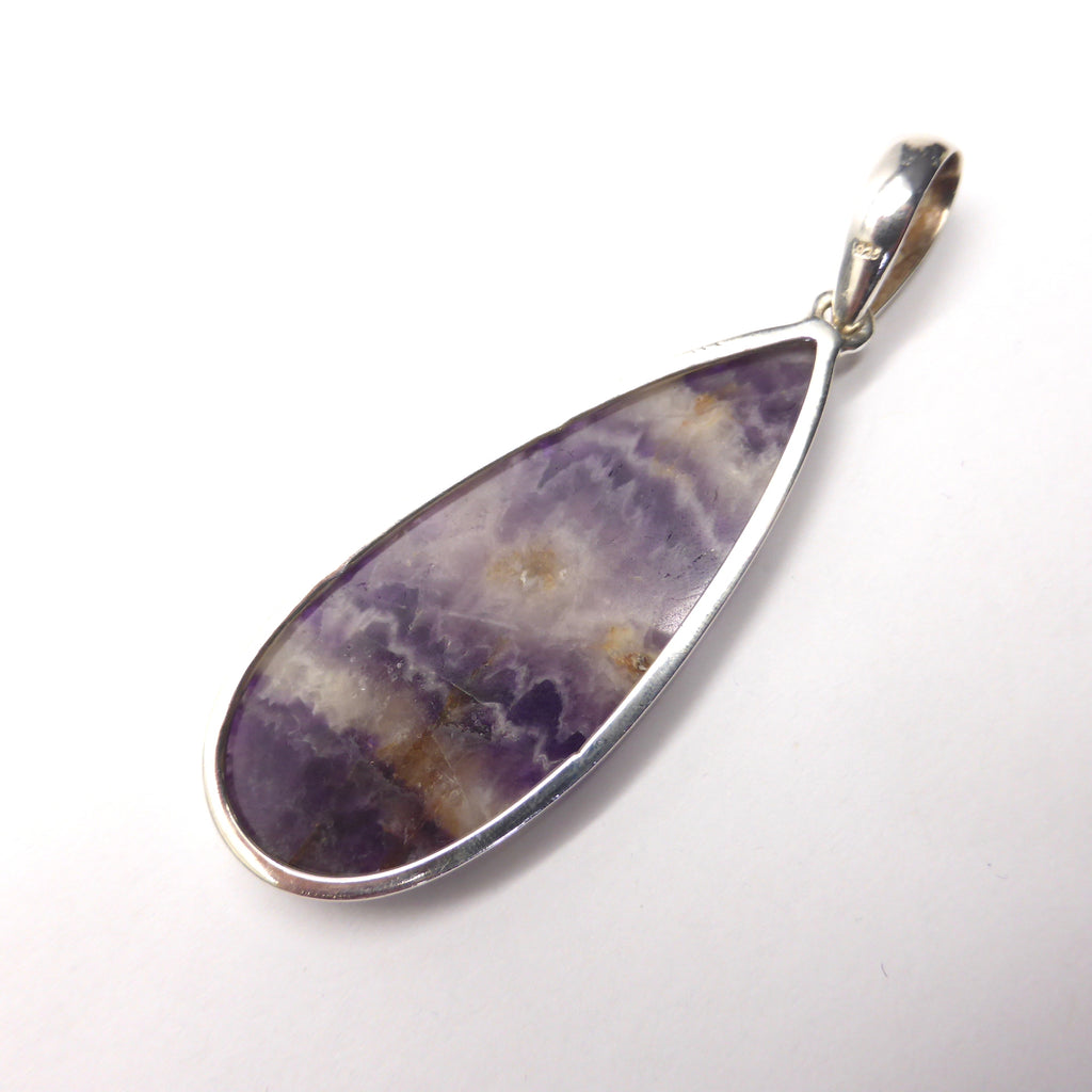 Pendant, Teardrop Cabochon of Chevron Amethyst  | Simple 925 Sterling Silver Setting | White Light Visualisation | Crystal Heart Melbourne 1986