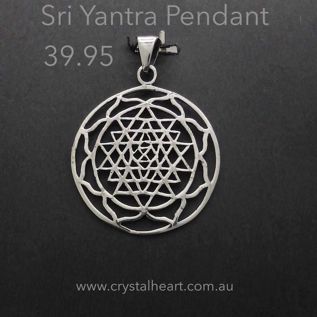 Sri Yantra Pendant | 925 Sterling Silver | Unite Male & Female God and Goddess energies | Material and Spiritual Wealth | Crystal Heart Melbourne since 1986