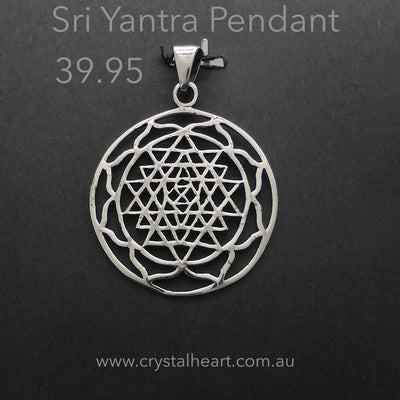 Sri Yantra Pendant | 925 Sterling Silver | Unite Male & Female God and Goddess energies | Material and Spiritual Wealth | Crystal Heart Melbourne since 1986