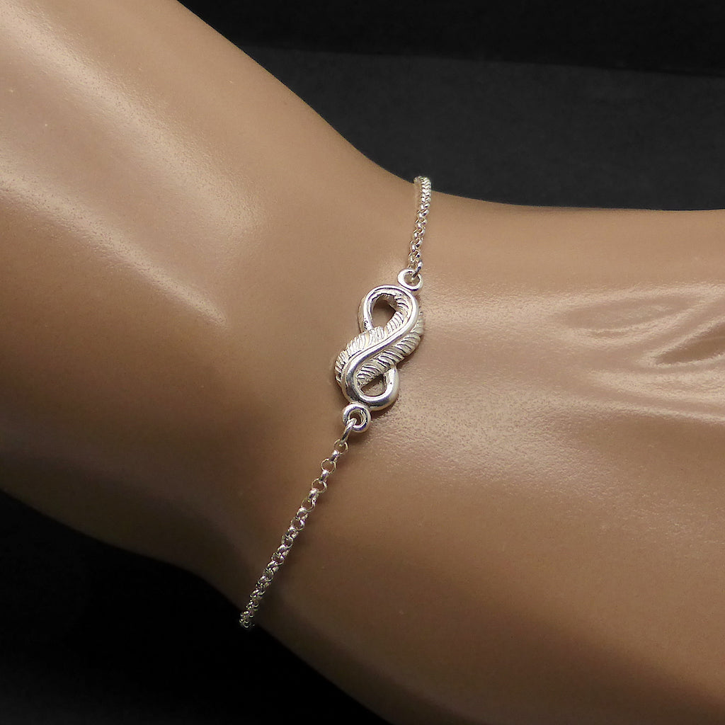 Bracelet with Feather Eternity Symbol, 925 Silver