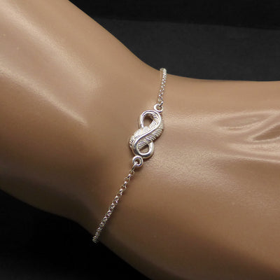 Bracelet with Feather Eternity Symbol, 925 Silver