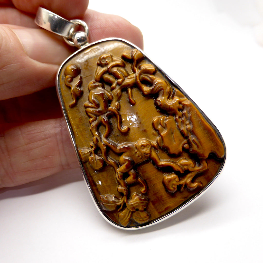 Tiger Eye Pendant Monkey Carving | 925 Silver