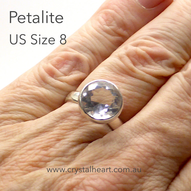 Petalite Ring, Faceted Clear Gemstone, 925 Silver kt