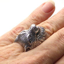 Load image into Gallery viewer, Wolf&#39;s Head Ring | 925 Sterling Silver | Fantastic life like detail in Silver Work | Crystal Heart Melbourne since 1986  | Fenrir | Shaman | Shapeshifter | Lupus